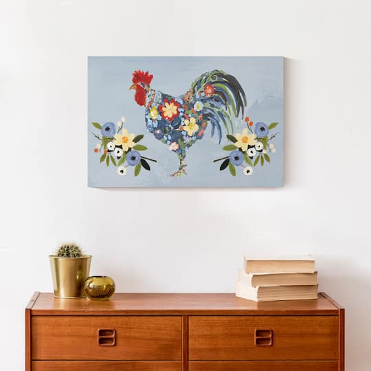 Floral Rooster 18" x 12' Canvas Wall Art